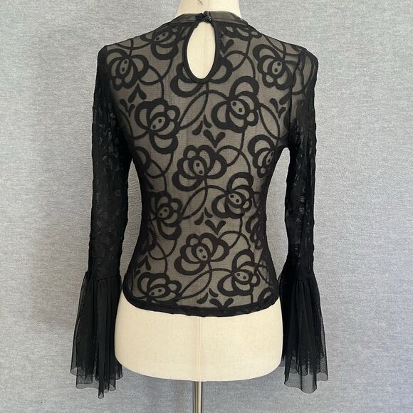 Haute Monde Whimsigoth Bell Sleeve Lace Top Size M Black Witchy Vamp Dark Fairy - Picture 6 of 10